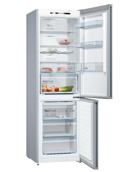 Хладилник Bosch KGN36VLED, SER4, FS fridge-freezer NoFrost, E, 186/60/66cm, 326l(237+89), 39dB(C), VitaFresh, Inox-look