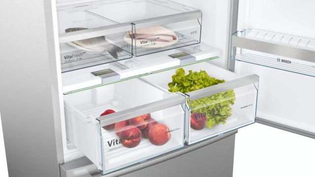 Хладилник Bosch KGB86AIFP SER6 FS fridge-freezer NoFrost, F, 186/86/81cm, 613l(479+134), 42dB, VitaFresh Plus 42l, drawer freezer door, display, Inox EasyClean