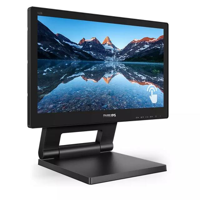 Монитор Philips 162B9T, 15.6" Touch, TN, WLED 1366x768@60Hz, 4ms GtG, 220cd m/2, 500:1, DCR 20M:1, Low Blue Mode, 2Wx2, Tilt, Height Adjust, D-SUB, DVI, HDMI, DP, USB hub