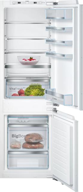 Хладилник Bosch KIS86AFE0 SER6 BI fridge-freezer LowFrost, E, 177,2cm, 265l(191+74), 36dB, VitaFresh Plus, EasyAccess shelf, Vario Shelf, 2 cooling systems, display, flush-folding