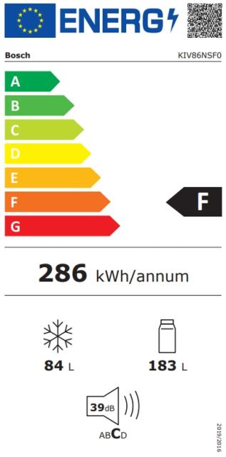 Хладилник Bosch KIV86NSF0 SER2 BI fridge-freezer LowFrost, F, 177,2cm, 265l(182+83), 39dB, MultiBox, BigBox, sliding hinge