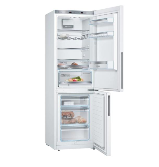 Хладилник Bosch KGE36AWCA SER6 FS Fridge-freezer LowFrost, C, 186/60/65cm, 302l(214+88), 38dB, VitaFresh 22l, bottle rack, fan, white