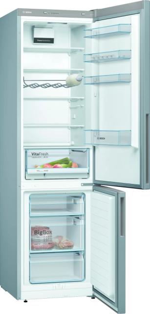 Хладилник Bosch KGV39VLEAS SER4 FS Fridge-freezer LowFrost, E, 201/60/65cm, 343l(249+94), 39dB, VitaFresh, fan, inox-look