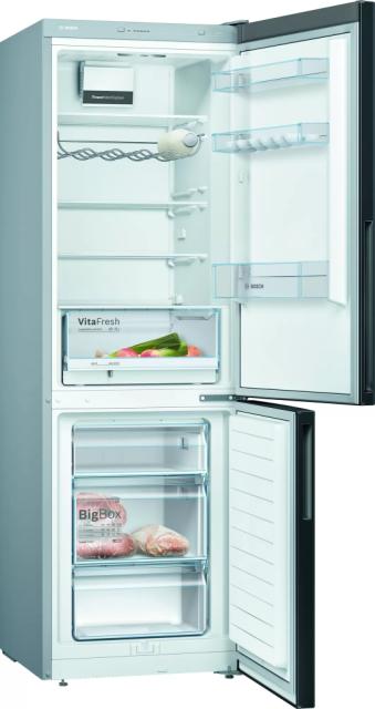 Хладилник Bosch KGV36VBEAS SER4 FS Fridge-freezer LowFrost, E, 186/60/65cm, 308l(214+94), 39dB, VitaFresh, fan, black