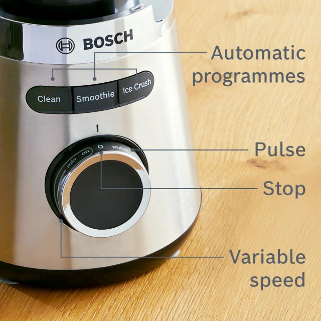 Блендер Bosch MMB6386M Series 4, VitaPower Blender, 1200 W, Glass ThermoSafe jug 1.5 l,  Grinding attachment, ProEdge stainless steel blades made in Solingen, Stainless steel