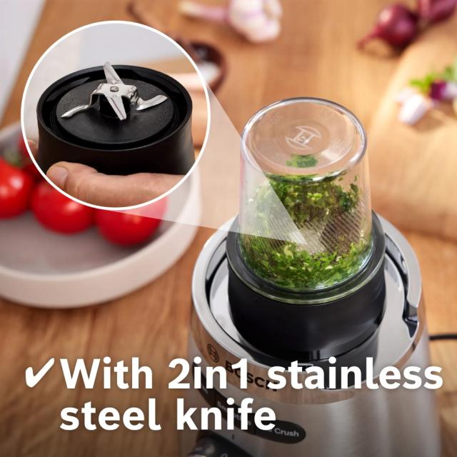 Блендер Bosch MMB6386M Series 4, VitaPower Blender, 1200 W, Glass ThermoSafe jug 1.5 l,  Grinding attachment, ProEdge stainless steel blades made in Solingen, Stainless steel