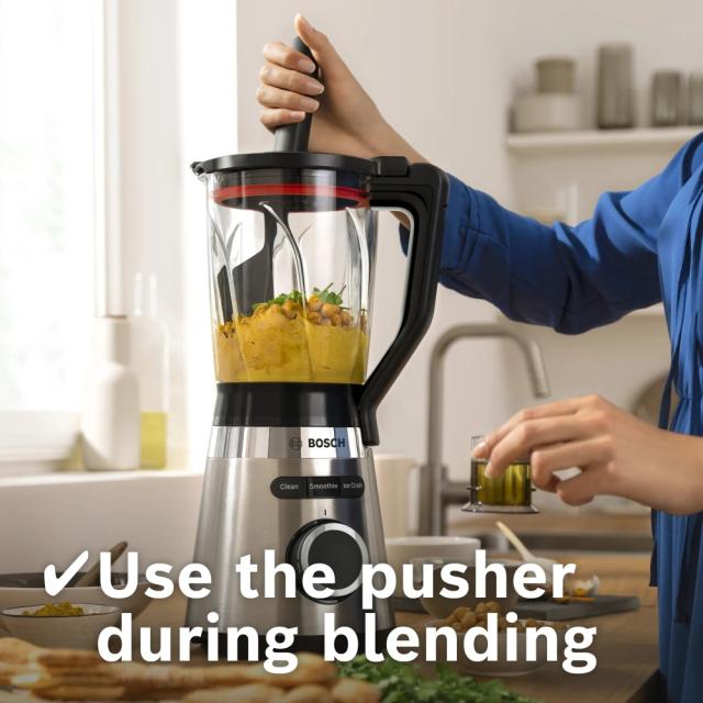 Блендер Bosch MMB6386M Series 4, VitaPower Blender, 1200 W, Glass ThermoSafe jug 1.5 l,  Grinding attachment, ProEdge stainless steel blades made in Solingen, Stainless steel