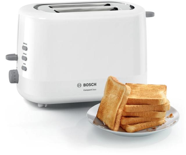 Тостер Bosch TAT3A111, Compact toaster, Plastic, 800 W, Auto power off, Defrost and warm setting, Lifting high, White