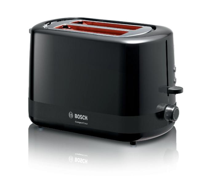Тостер Bosch TAT3A113, Compact toaster, Plastic, 800 W, Auto power off, Defrost and warm setting, Lifting high, Black