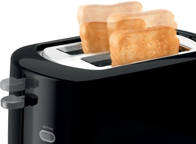 Тостер Bosch TAT3A113, Compact toaster, Plastic, 800 W, Auto power off, Defrost and warm setting, Lifting high, Black