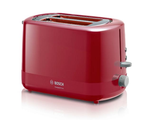 Тостер Bosch TAT3A114, Compact toaster, Plastic, 800 W, Auto power off, Defrost and warm setting, Lifting high, Red