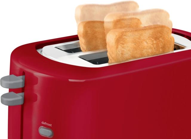 Тостер Bosch TAT3A114, Compact toaster, Plastic, 800 W, Auto power off, Defrost and warm setting, Lifting high, Red