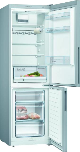 Хладилник Bosch KGV36VLEAS SER2 FS Fridge-freezer LowFrost, E, 186/60/65cm, 308l(214+94), 39dB, VitaFresh, fan, inox-look