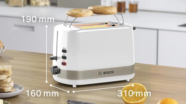 Тостер Bosch TAT6A511, Compact toaster, Plastic, 800 W, Auto power off, Defrost and warm setting, Lifting high, White