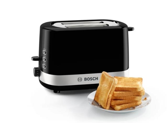 Тостер Bosch TAT6A513, Compact toaster, Plastic, 800 W, Auto power off, Defrost and warm setting, Lifting high, Black