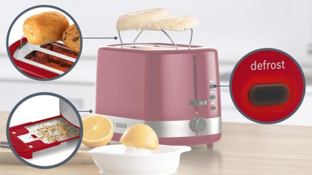 Тостер Bosch TAT6A514, Compact toaster, Plastic, 800 W, Auto power off, Defrost and warm setting, Lifting high, Red