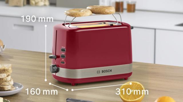 Тостер Bosch TAT6A514, Compact toaster, Plastic, 800 W, Auto power off, Defrost and warm setting, Lifting high, Red