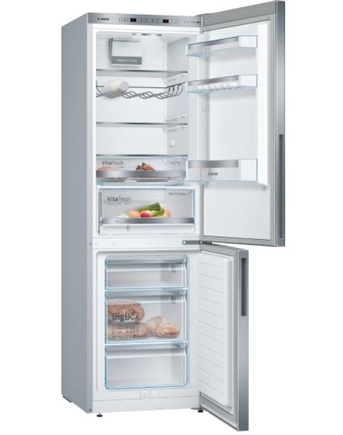 Хладилник Bosch KGE36ALCA SER6, FS Fridge-freezer LowFrost, C, 186/60/65 cm, 308 l(214+94), 38 dB(C), VitaFresh 22 l, bottle rack, fan, Inox-look