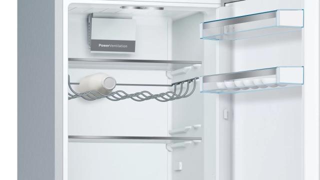 Хладилник Bosch KGE36ALCA SER6, FS Fridge-freezer LowFrost, C, 186/60/65 cm, 308 l(214+94), 38 dB(C), VitaFresh 22 l, bottle rack, fan, Inox-look