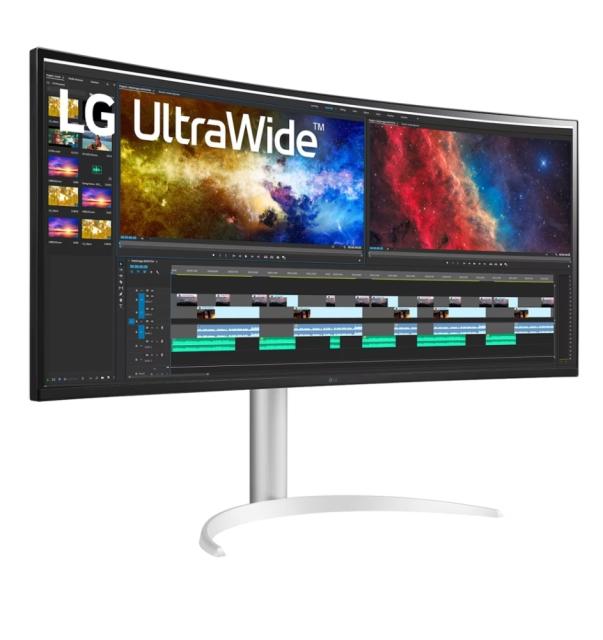 Монитор LG 38WP85CP-W, 37.5" 21:9 Curved UltraWide, QHD IPS(3840 x 1600) Anti-Glare, 5ms, FreeSync, 1000:1, 300cd/m2, DCI-P3 95%, HDR 10, HDMI, DisplayPort, USB Type-C, Thunderbolt, PBP, Speacers, Height, Swivel, Tilt, Black