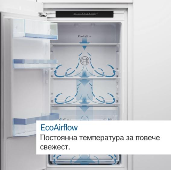 Хладилник Bosch KIN86VFE0, SER4, Built-in fridge-freezer, NoFrost, E, 177,2 cm, 260 l (184+76), 35 dB(B), VitaFresh XXL <0°C>, EcoAirflow, display, BigBox, sliding hinge