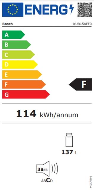 Хладилник Bosch KUR15AFF0 SER6, Built-under fridge, F, 82 cm, 137 l, 38 dB(C), MultiBox, ventilation in plinth, flush-folding