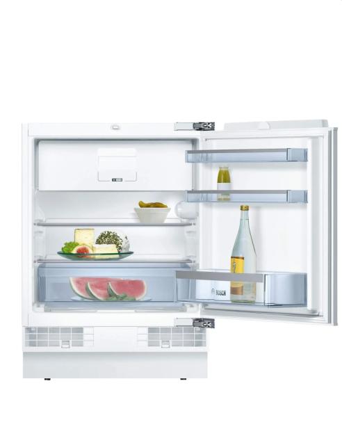 Хладилник Bosch KUL15AFF0 SER6, Built-under fridge with freezer section, F, 82 cm, 123 l(108+15), 38 dB(C), MultiBox, ventilation in plinth, SoftClose, flush-folding