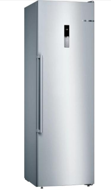 Фризер Bosch GSN36BIEP, FS upright freezer, NoFrost, E, 186/60/65cm, 242 l, 39 dB(C), IceTwister, 4 drawers (2 BigBox), display, handle, Inox EasyClean