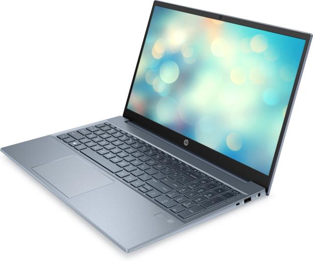 Лаптоп HP Pavilion 15-eh2008nu Fog Blue, Ryzen 5-5625U (2.3Ghz, up to 4.3Ghz/16MB/6C), 15.6" FHD IPS AG, 16GB 3200MHz 2DIMM, 512GB PCIe SSD, WiFi a/c 2x2 + BT 5, FPR, no SD Reader, Backlit Kbd, 3C Batt, Free DOS + ZTE A51 4G, Blue