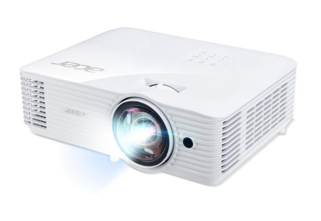 Мултимедиен проектор Acer Projector S1386WH, DLP, Short Throw, WXGA (1280x800), 3600 ANSI Lumens, 20000:1, 3D, HDMI, VGA, RCA, Audio in, Audio out, VGA out, DC Out (5V/1A, USB-A), Speaker 16W, Bluelight Shield, 3.1kg, White + Acer T82-W01MW 82.5" (16
