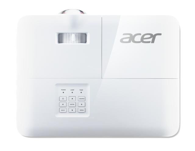 Мултимедиен проектор Acer Projector S1386WH, DLP, Short Throw, WXGA (1280x800), 3600 ANSI Lumens, 20000:1, 3D, HDMI, VGA, RCA, Audio in, Audio out, VGA out, DC Out (5V/1A, USB-A), Speaker 16W, Bluelight Shield, 3.1kg, White + Acer T82-W01MW 82.5" (16