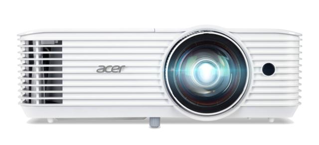 Мултимедиен проектор Acer Projector S1386WH, DLP, Short Throw, WXGA (1280x800), 3600 ANSI Lumens, 20000:1, 3D, HDMI, VGA, RCA, Audio in, Audio out, VGA out, DC Out (5V/1A, USB-A), Speaker 16W, Bluelight Shield, 3.1kg, White + Acer T82-W01MW 82.5" (16
