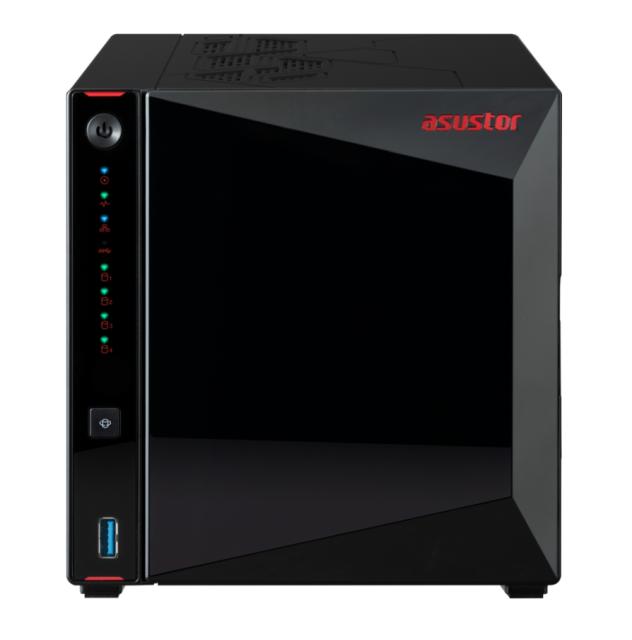 Мрежов сторидж Asustor Nimbustor AS5404T, 4 Bay NAS, Quad-Core 2.0GHz CPU, Dual 2.5GbE Ports, 4GB SO-DIMM DDR4 (Max. 16GB), Four M.2 SSD Slots (Diskless), 3x USB 3.2 Gen 1 Type A, WOW (Wake on WAN), WOL, System Sleep Mode, AES-NI hardware, encryption