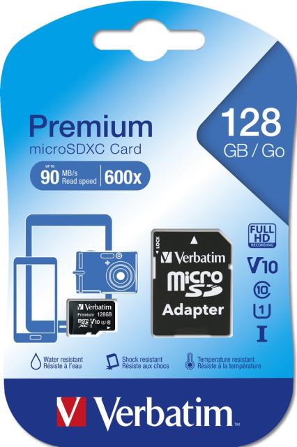Памет Verbatim micro SDXC 128GB Class 10 (Incl. Adaptor)