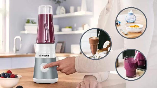 Блендер Bosch MMB2111T, Blender VitaPower Series 2, 0,6 L, 450 W, ToGo bottle from Tritan, Silver