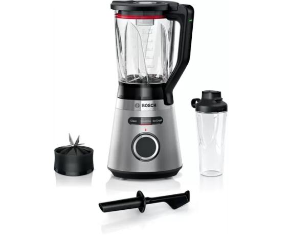 Блендер Bosch MMB6384M Series 4, VitaPower Blender, 1200 W, Glass ThermoSafe jug 1.5 l, Tritan ToGo bottle 0.6 l, Speed adjustment and pulse function, ProEdge stainless steel blades made in Solingen, Stainless steel