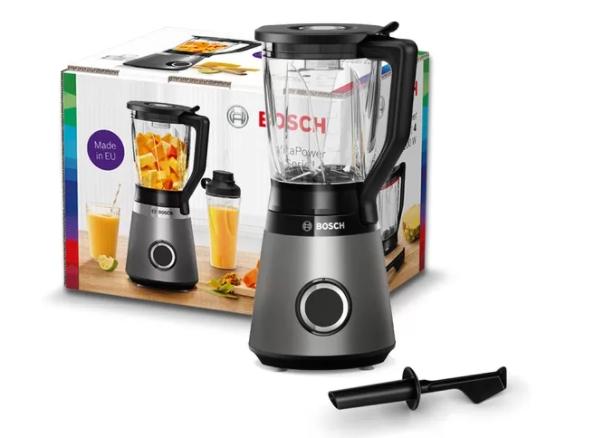 Блендер Bosch MMB6172S Series 4, VitaPower Blender, 1200 W, Glass ThermoSafe jug 1.5 l, Two speed settings and pulse function, ProEdge stainless steel blades made in Solingen, Silver