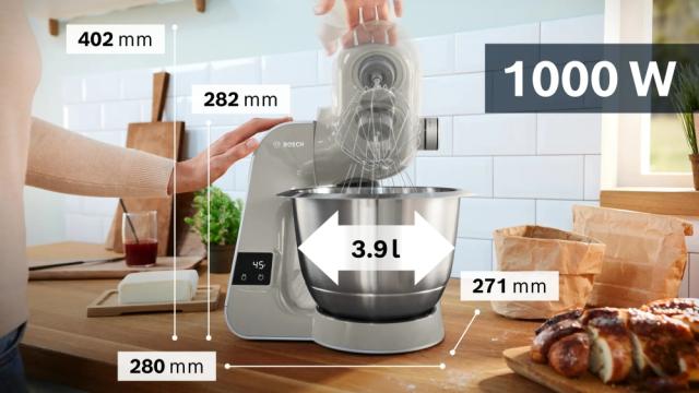 Кухненски робот Bosch MUM5XL72, Compact Kitchen Machine, MUM5 scale, 3D Planetary Mixing, 1000 W, add. Meat grinder, Blender, Plastic bowl, Grey-silver