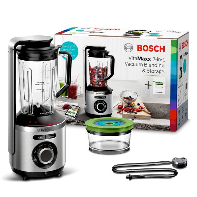 Блендер Bosch MMBV622M, VitaMaxx, Vacuum blender, 1000 W, Glass container 1.5l, Vacuum box (0.75l), Silver