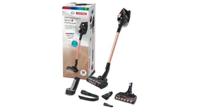 Прахосмукачка Bosch BCS8214PRQ, Cordless Handstick Vacuum Cleaner, Unlimited Gen2 ProParquet, Series 8, TurboSpin motor, 78 dB(A), 4.0 Ah battery, 18.0V, Soft HardFloor brush and AllFloor HighPower brush with LED, 2 in 1 furniture brush and upholster