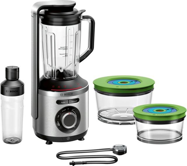 Блендер Bosch MMBV625M, VitaMaxx, Vacuum blender, 1000 W, Glass container 1.5l, Vacuum ToGo bottle (0.5l) & 2 Vacuum boxes (1.5l and 0.75l), Silver