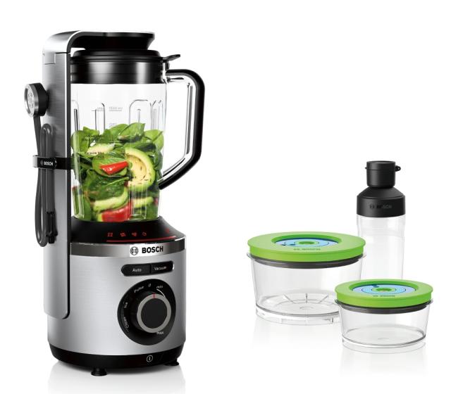 Блендер Bosch MMBV625M, VitaMaxx, Vacuum blender, 1000 W, Glass container 1.5l, Vacuum ToGo bottle (0.5l) & 2 Vacuum boxes (1.5l and 0.75l), Silver