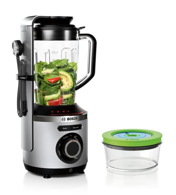 Блендер Bosch MMBV625M, VitaMaxx, Vacuum blender, 1000 W, Glass container 1.5l, Vacuum ToGo bottle (0.5l) & 2 Vacuum boxes (1.5l and 0.75l), Silver