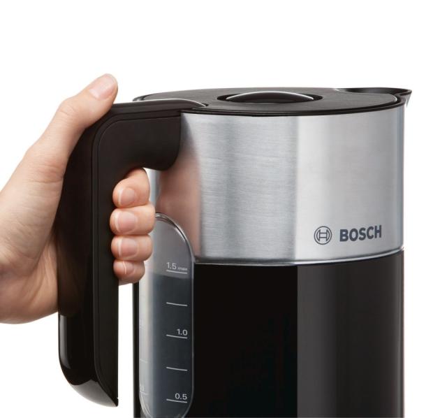 Електрическа кана Bosch TWK8613P, Plastic Kettle, Styline, 1.5 l, 1850-2200 W, 1.7 l, KeepWarm function up to 30 min, Black