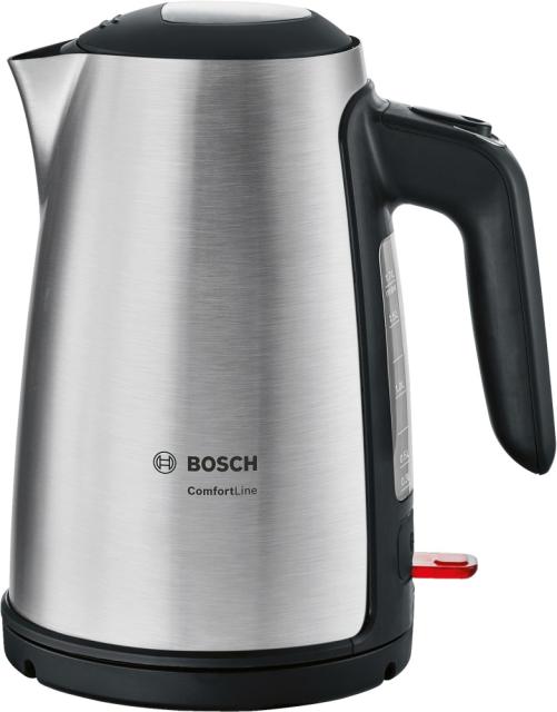 Електрическа кана Bosch TWK6A813, Plastic Kettle, ComfortLine, 2000-2400 W, 1.7 l, OneCup function, Stainless steel