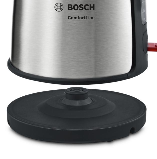 Електрическа кана Bosch TWK6A813, Plastic Kettle, ComfortLine, 2000-2400 W, 1.7 l, OneCup function, Stainless steel