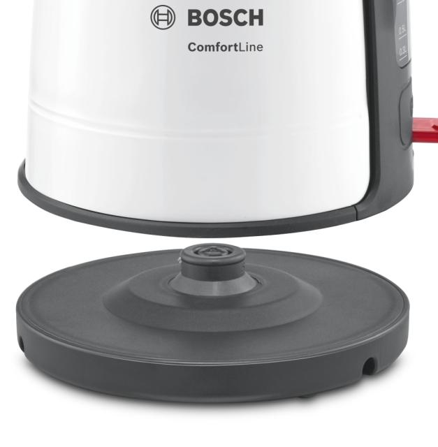 Електрическа кана Bosch TWK6A011, Plastic kettle, ComfortLine, 2000-2400 W, 1.7 l, OneCup function, White