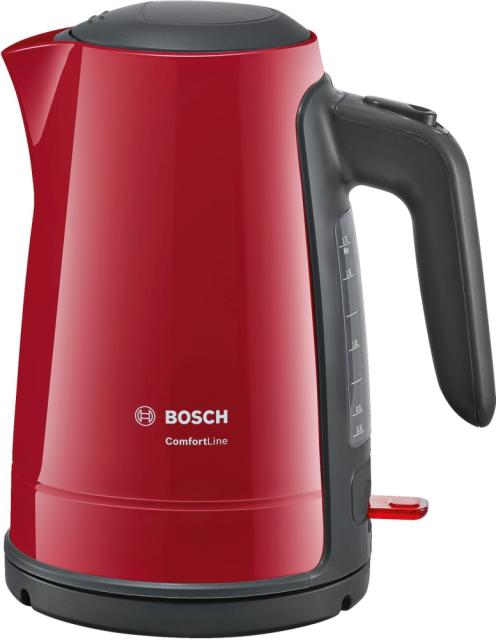 Електрическа кана Bosch TWK6A014, Plastic kettle, ComfortLine, 2000-2400 W, 1.7 l, OneCup function, Red