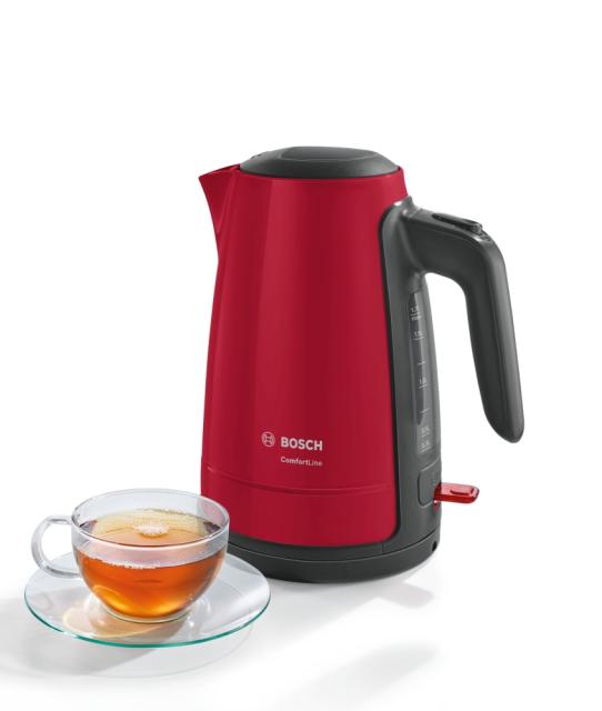 Електрическа кана Bosch TWK6A014, Plastic kettle, ComfortLine, 2000-2400 W, 1.7 l, OneCup function, Red