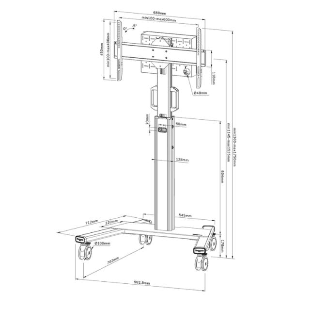Стойка Neomounts Select Mobile Display Floor Stand (37-75") 10 cm. Wheels, White